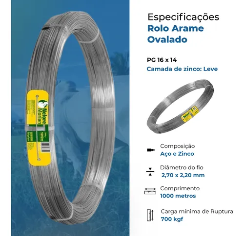 Arame Liso Ovalado Para Gado 1000m Cerca Rural Galvanizado